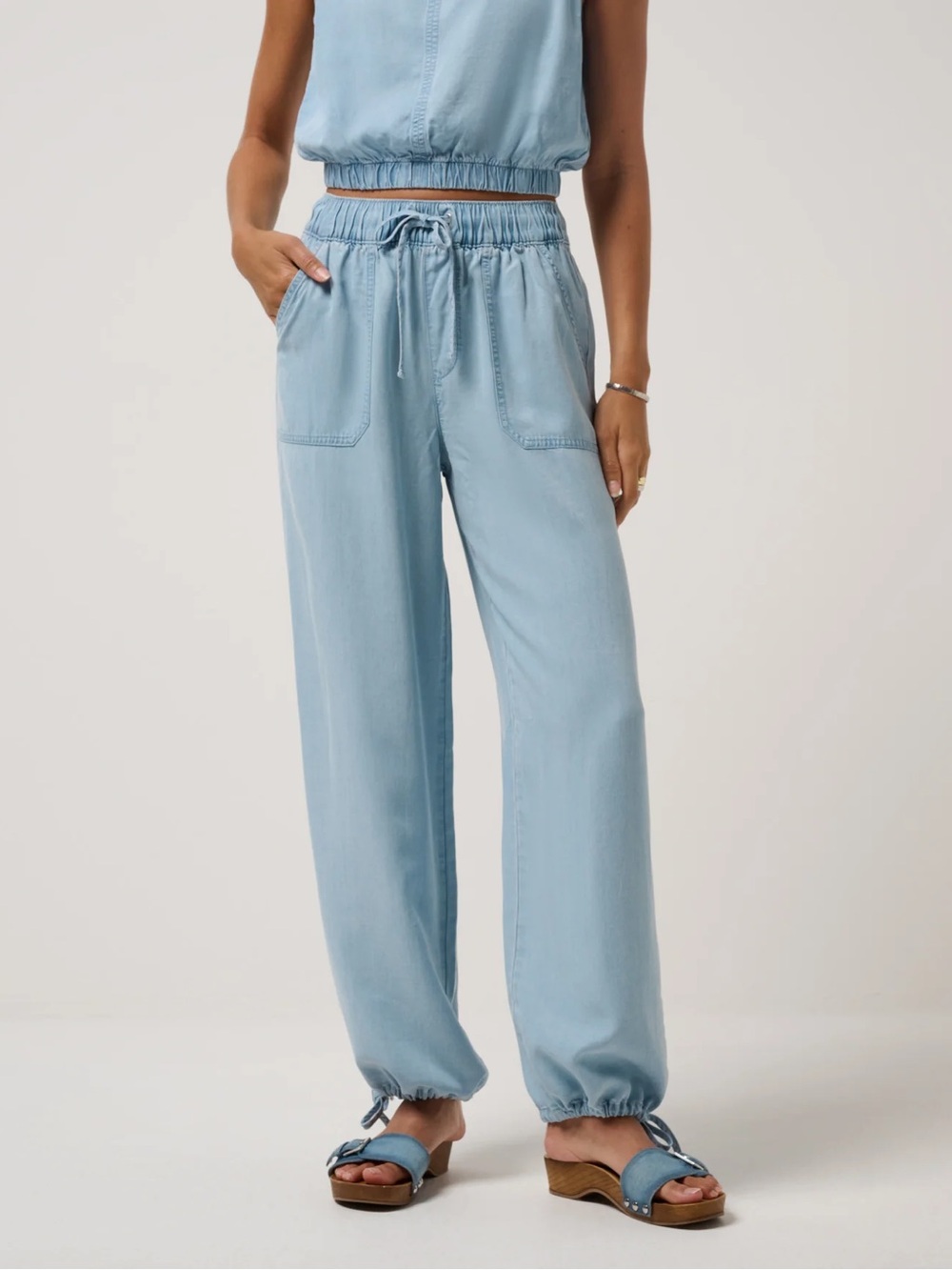 Travis Mathew Light Blue Chambray Drawstring Track Joggers
